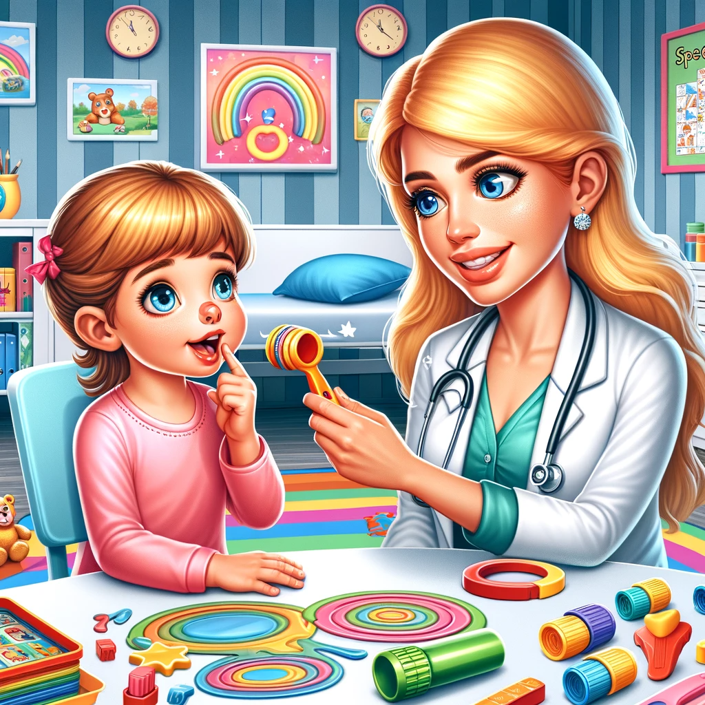 Style Illustration Showcasing A Speech Therapy Session For The Speech Disorder 'nosowanie', Characterized By Nasal Speech. The Scene Feature